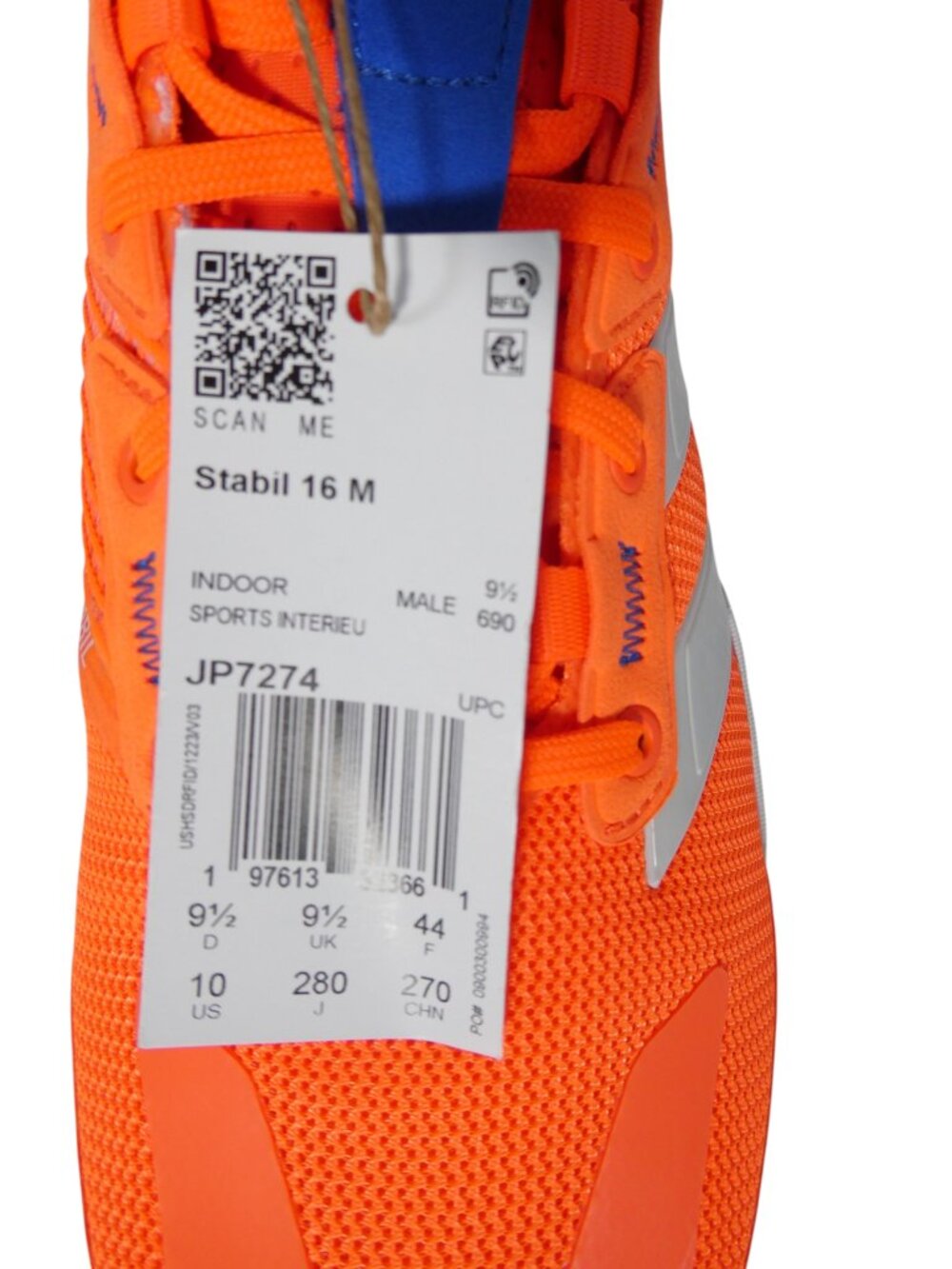 Adidas Stabil 16 Handball Shoes Unisex Sz 10 Men/11.5 Women Orange JP7274 NEW - Picture 10 of 10